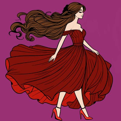 realistic woman in a dress flowing in the wind