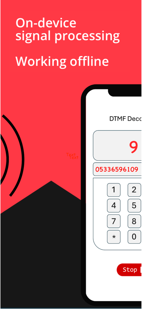 Key-Tone-Decoder - Schermata dello smartphone che mostra l'app Key-Tone-Decoder con elaborazione del segnale offline sul dispositivo per toni DTMF.