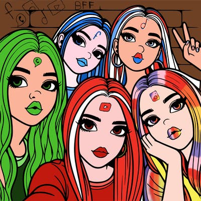 group of teen girls friends y2k up close in a selfie