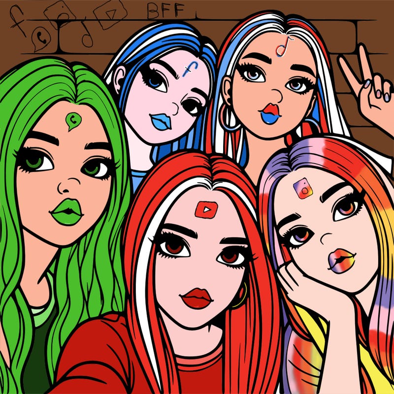 group of teen girls friends y2k up close in a selfie