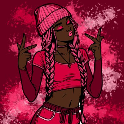 realistic teenage girl with braids and a beanie and crop top doing 🫶🏼