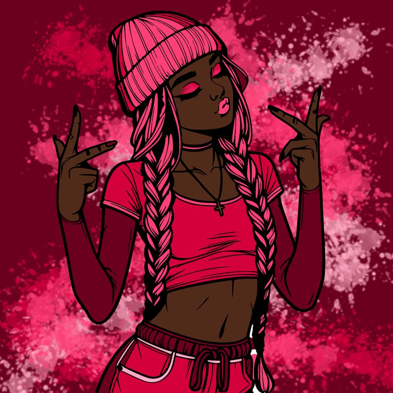 realistic teenage girl with braids and a beanie and crop top doing 🫶🏼