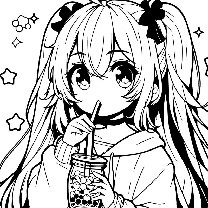 anime girl drinking bubble tea