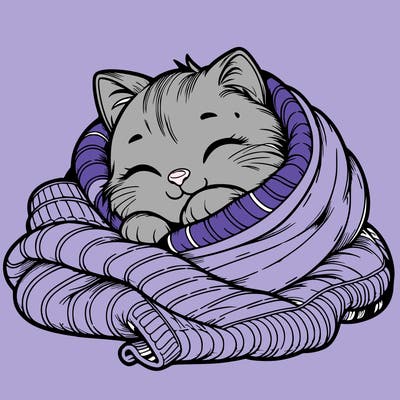 realistic cozy cat in a blanket