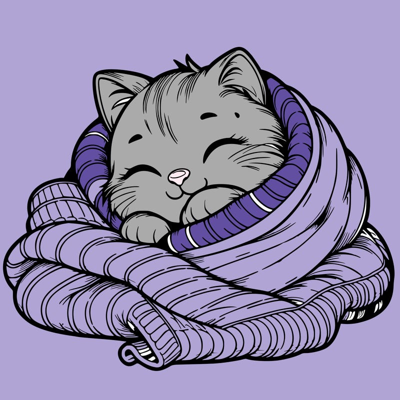 realistic cozy cat in a blanket