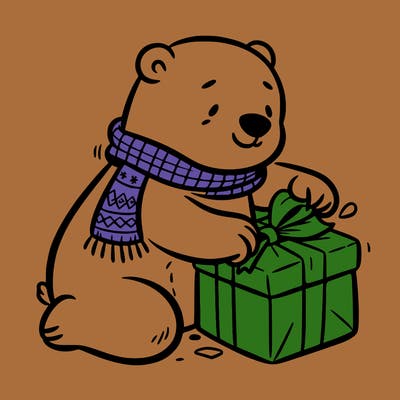 polar bear wrapping a present