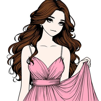 realistic girl in flowy silky prom dress