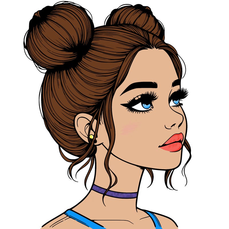 realistic girl with buns on the top of her head