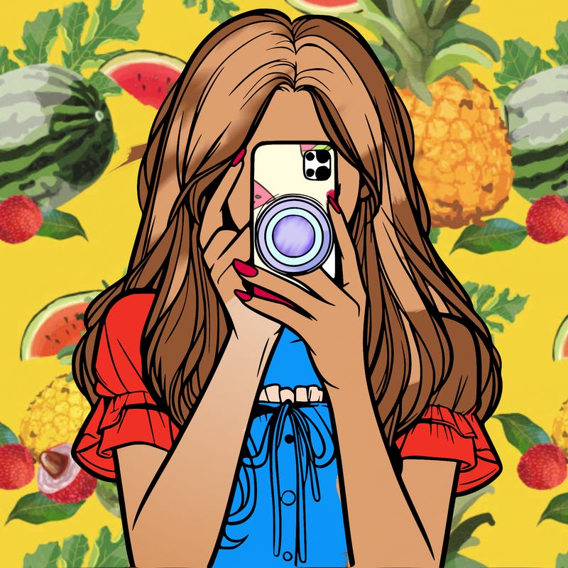 a realistic girl holding her phone taking pictures