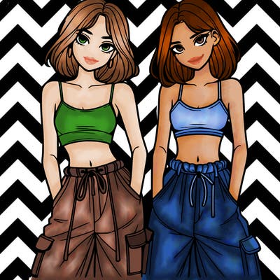 two girls with crop top with baggy pants