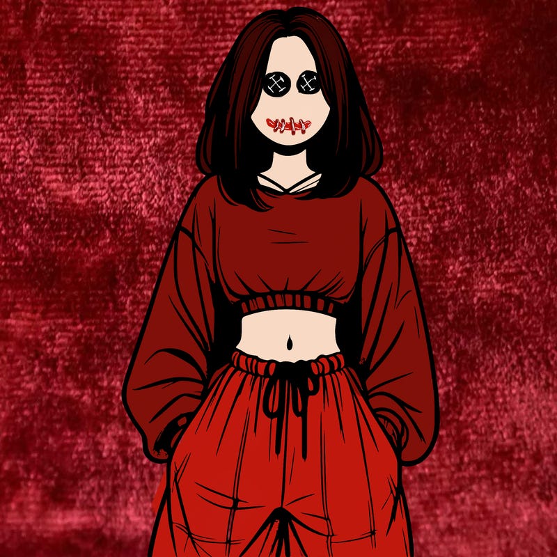 realistic girl faceless with baggy pants and a crop top