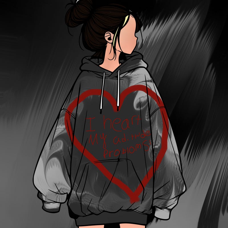 realistic girl with a oversized sweatshirt on and a bun