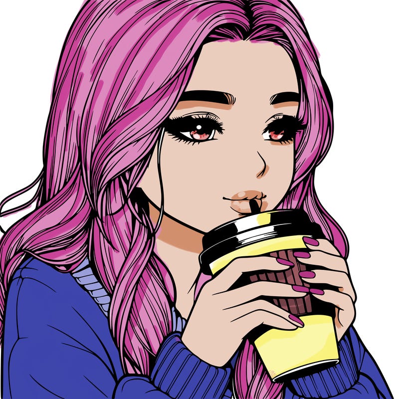 realistic girl drinking coffee