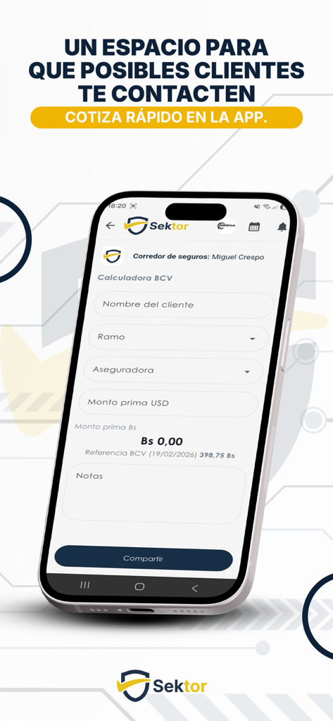 Mobile screen of Sektor app showing an insurance premium calculator tool