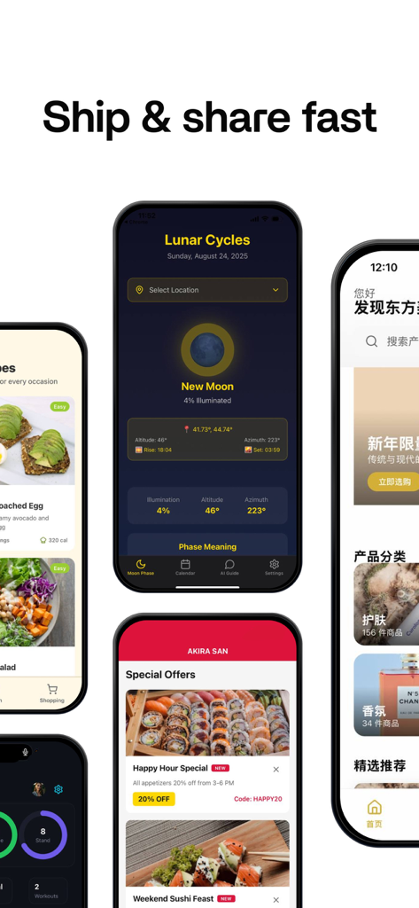 Rork - Eine Sammlung verschiedener Benutzeroberflächen für mobile Apps, die mit dem Rork App-Entwicklungstool erstellt wurden