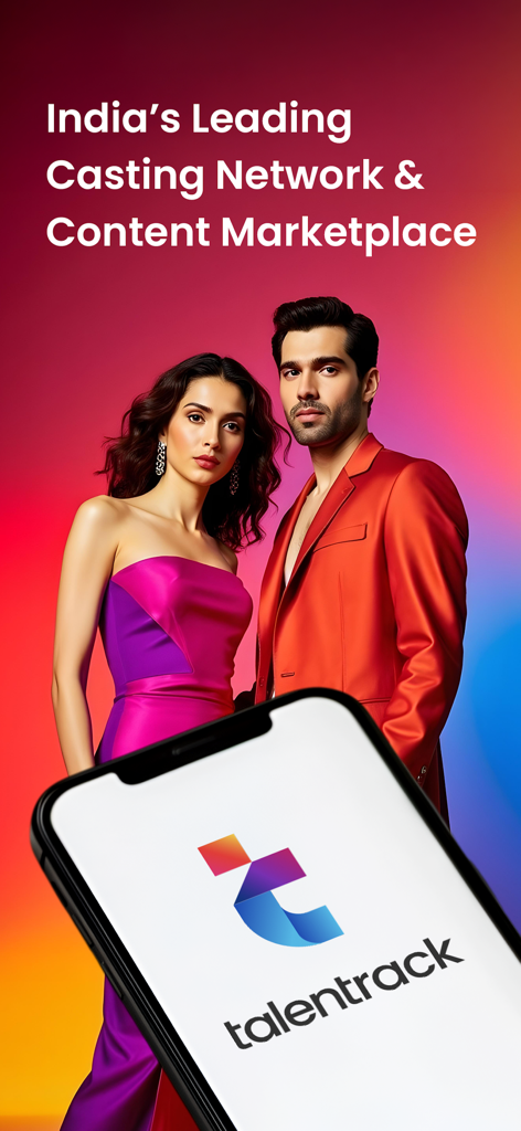 Talentrack - Talentrack app interface showing a casting network and content marketplace for actors and models.