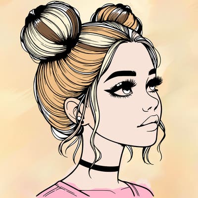 realistic girl with buns on the top of her head