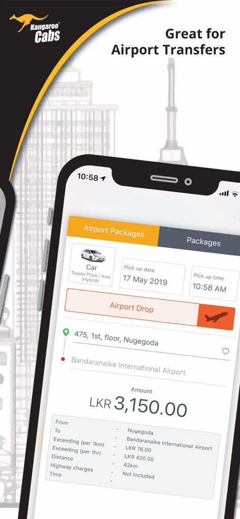 Kangaroo Cabs airport transfer booking interface