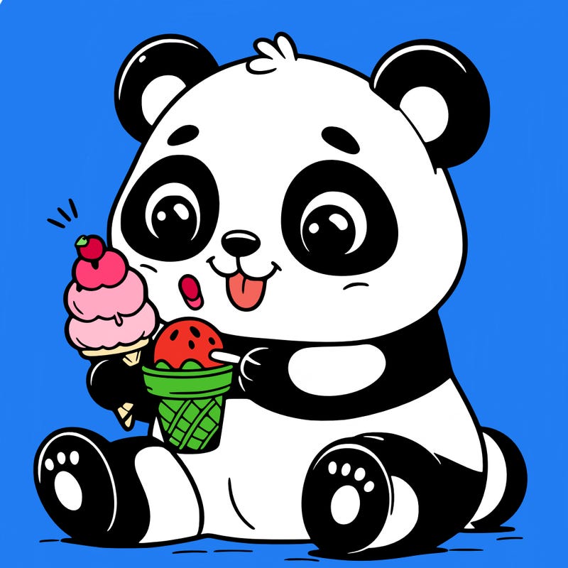 happy panda eating ice cream