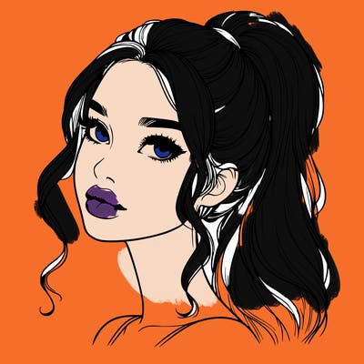 realistic girl with a ponytail on her hair and lips