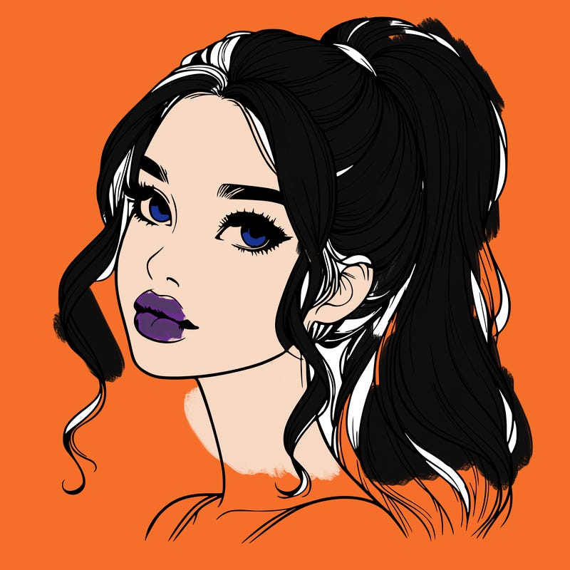 realistic girl with a ponytail on her hair and lips