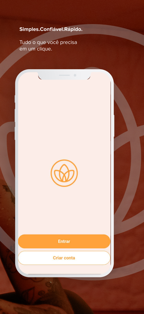 Vidya Studio mobile app login screen with orange lotus logo and Portuguese text