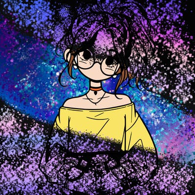 girl with a messy ponytail glasses a baggy crop top and jean shorts