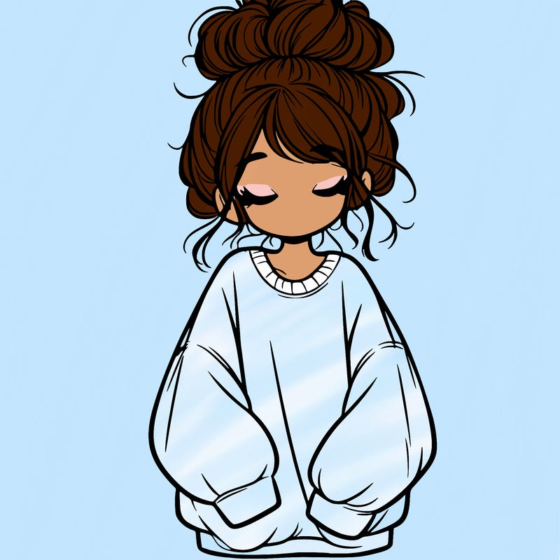 girl with baggy sweatshirt and messy bun