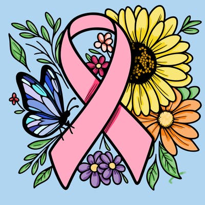 cancer awareness symbol with flowers and butterflies