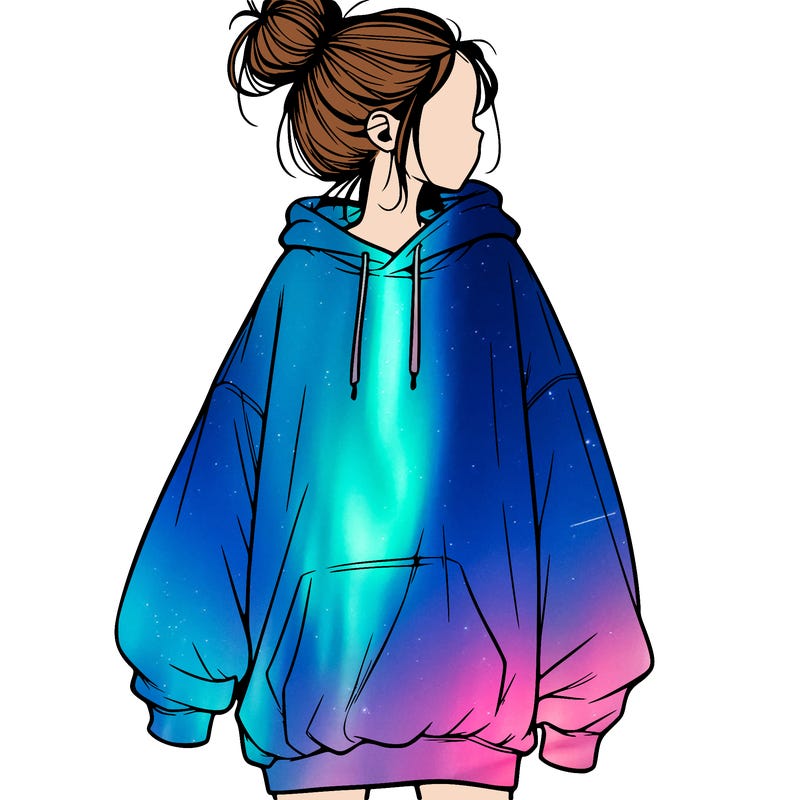 realistic girl with a oversized sweatshirt on and a bun