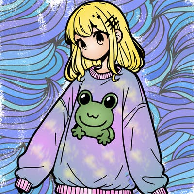 girl wearing frogging sweatshirt