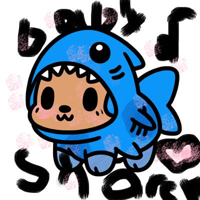 cute dog wearing a shark costume