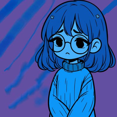 sad girl with glasses in a sweater