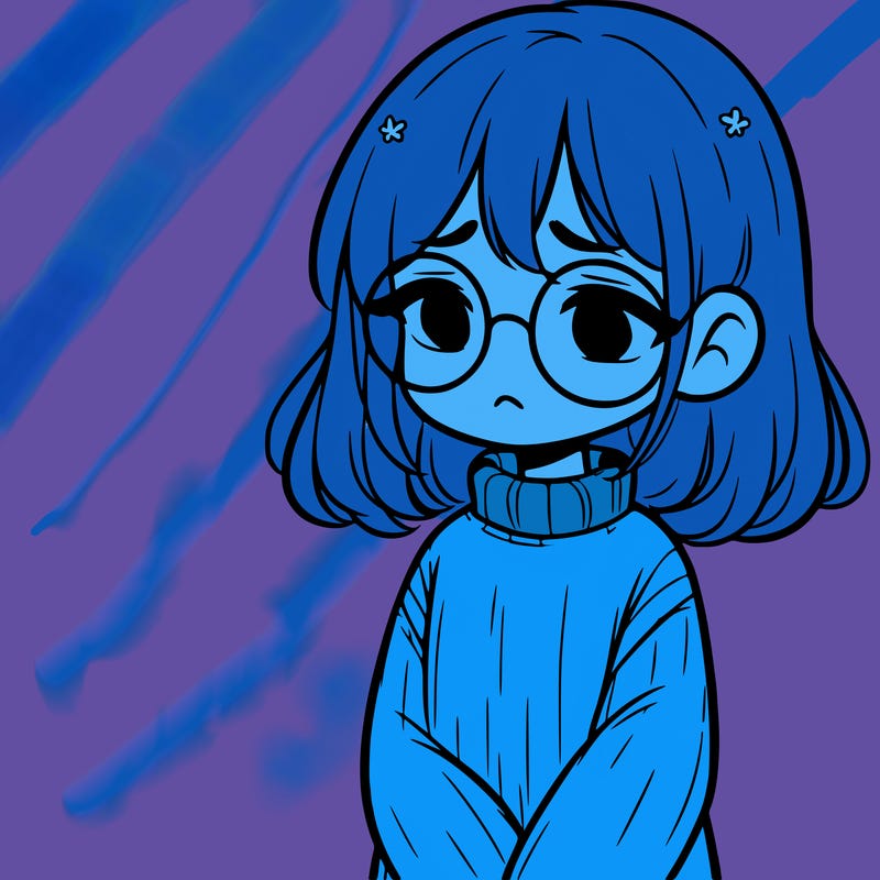 sad girl with glasses in a sweater