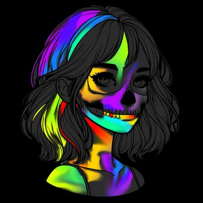 realistic girl with skull