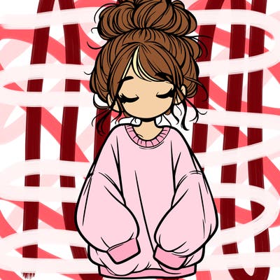 girl with baggy sweatshirt and messy bun