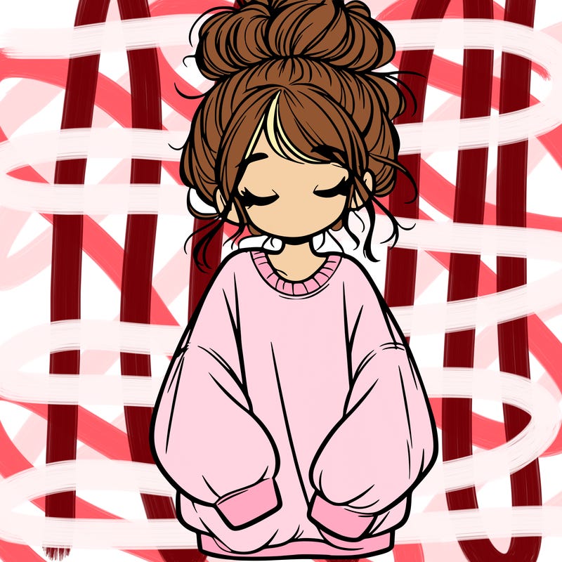 girl with baggy sweatshirt and messy bun