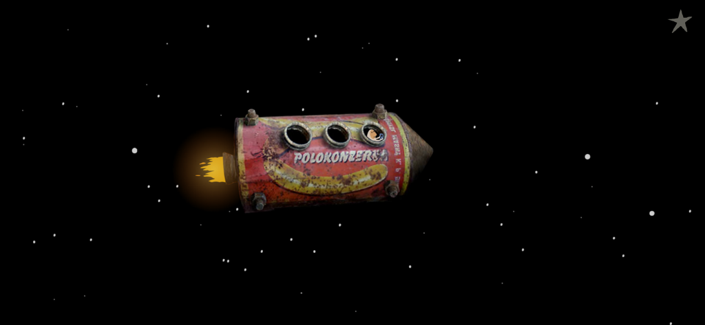 Samorost 2 - Un'astronave di latta arrugginita che vola attraverso un cielo stellato in Samorost 2