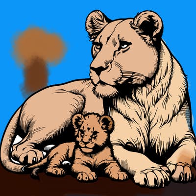 realistic lioness with lion cubs