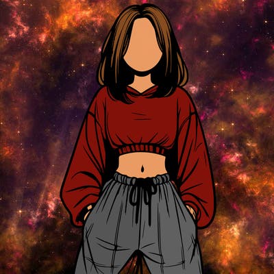 realistic girl faceless with baggy pants and a crop top