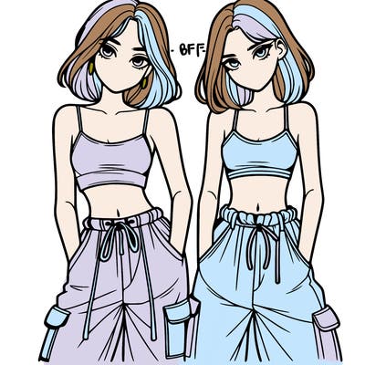two girls with crop top with baggy pants