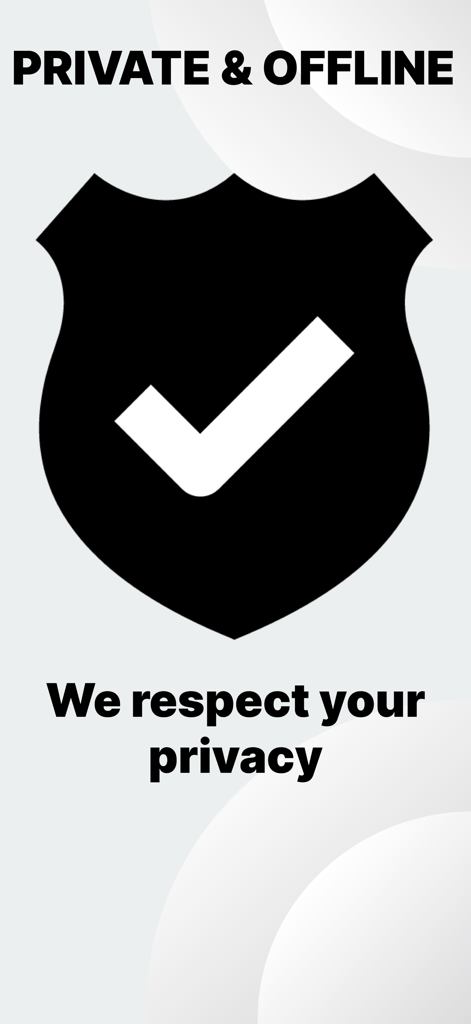 A security shield icon with a checkmark illustrating private and offline video processing features.