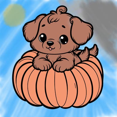 cute little puppy in a pumpkin