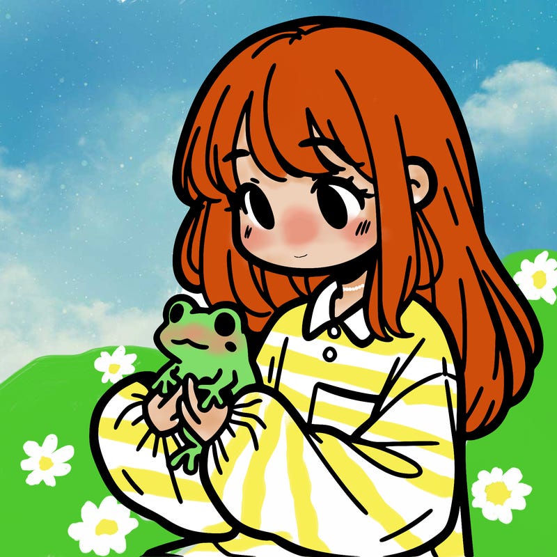 girl with long hair and a oversized shirt. and she is holding a frog