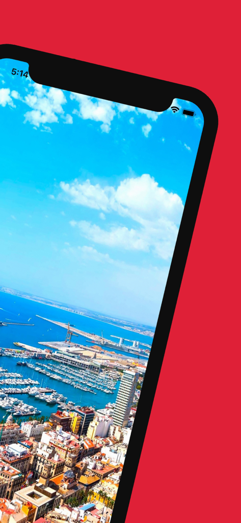 Aerial view of Alicante harbor and city on an iPhone screen