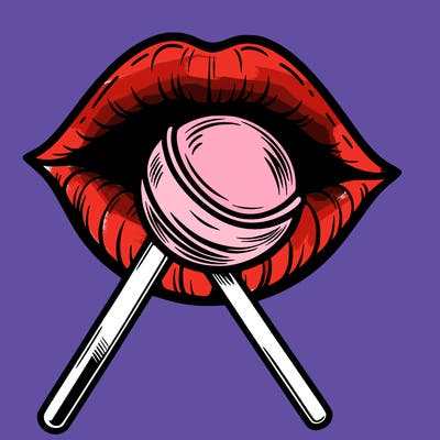 lips with lollipop in mouth