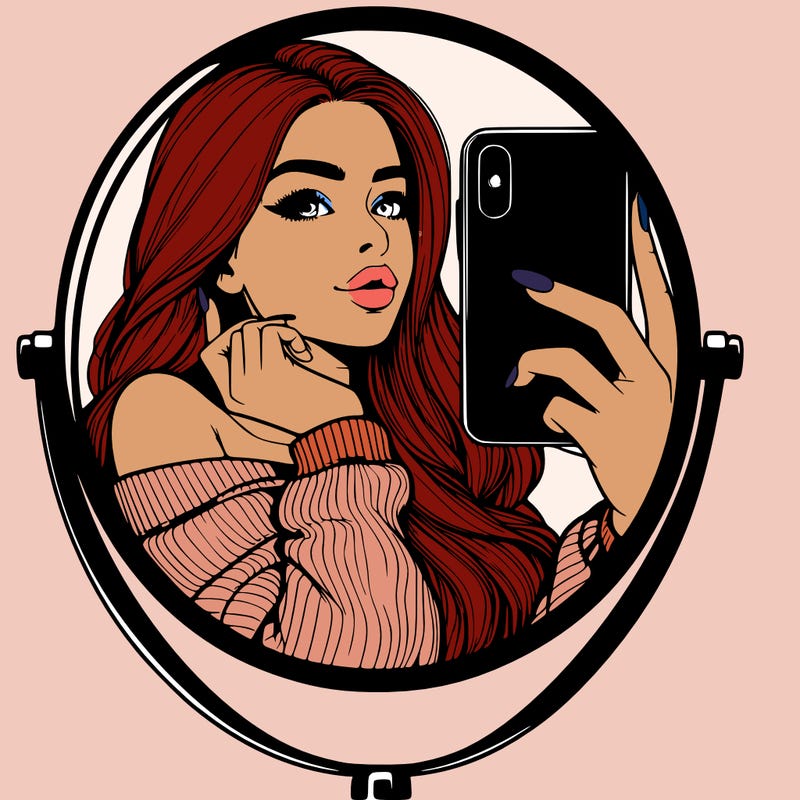realistic girl taking mirror selfie beautiful