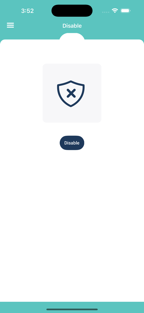 Uniconta Authenticator - Uniconta Authenticator app interface showing the disable security screen with a shield icon and button.