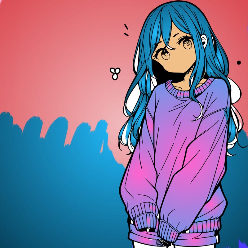 manga teen girl  in a sweater and baggy pants