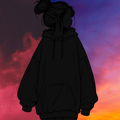 realistic girl with a oversized sweatshirt on and a bun